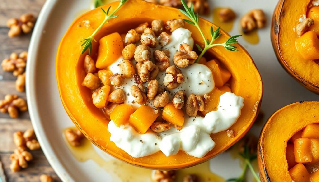 Courge butternut farcie à la ricotta au four : recette savoureuse