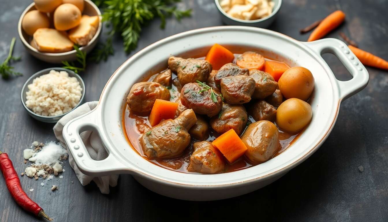 Cocotte de rognons de veau épicés et fricassée de légumes racines