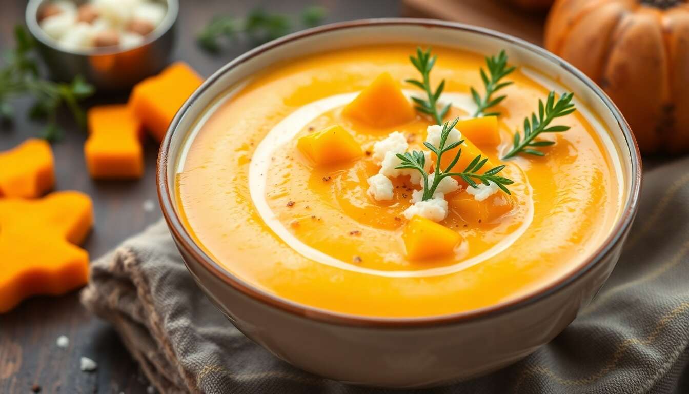 Soupe de butternut au fromage frais : recette crémeuse et réconfortante