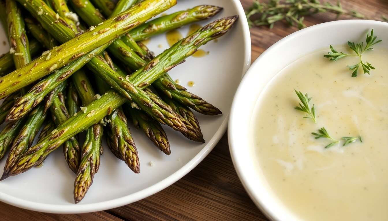 Asperges rôties et velouté aux herbes de Provence : recette gourmande