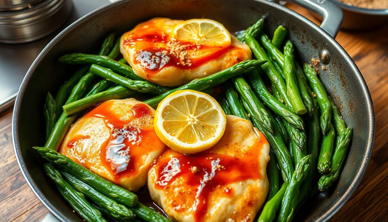 Poêlée de poulet et asperges : recette facile à la sauce citron