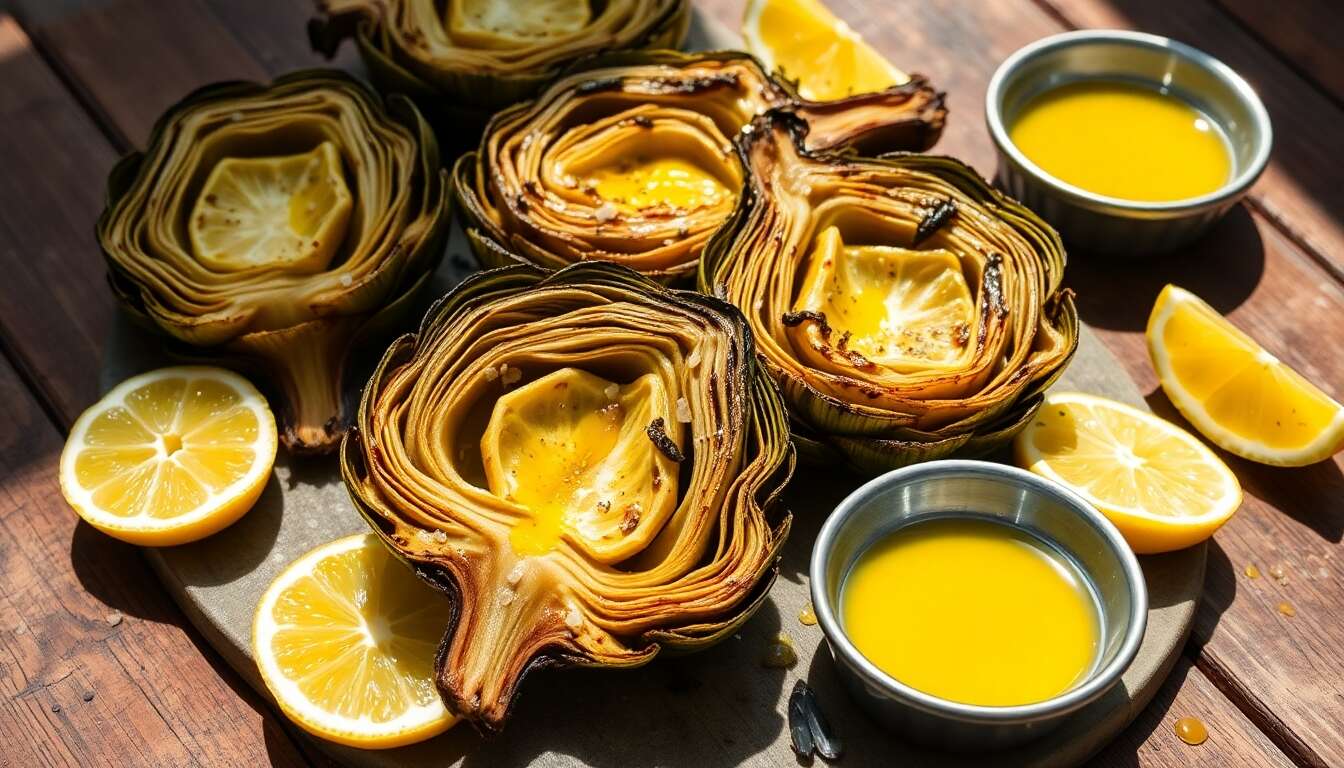 Artichauts grillés à l'ail et au citron : recette savoureuse