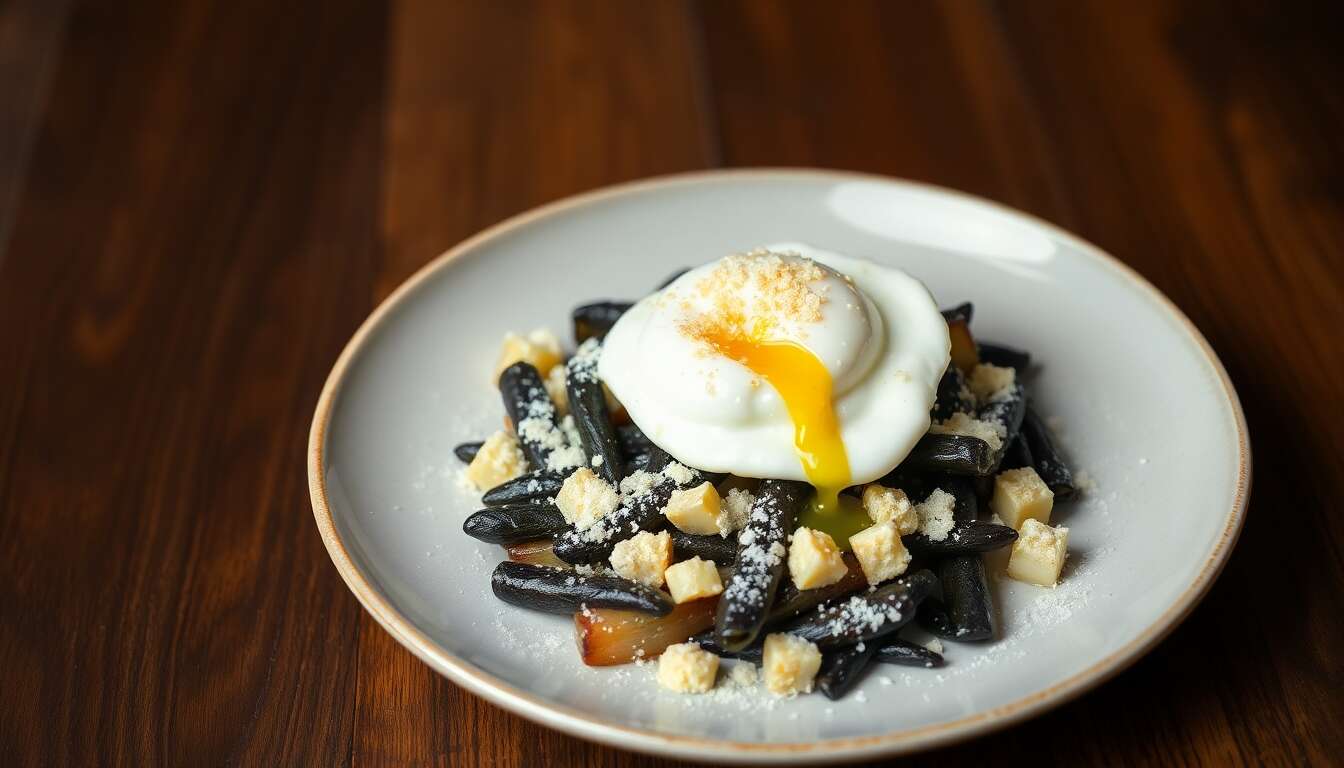 Scorsonères poêlées : recette avec œuf poché et crumble au parmesan