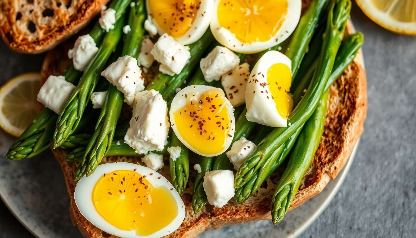 Tartine d'asperges, œuf dur et feta : recette gourmande