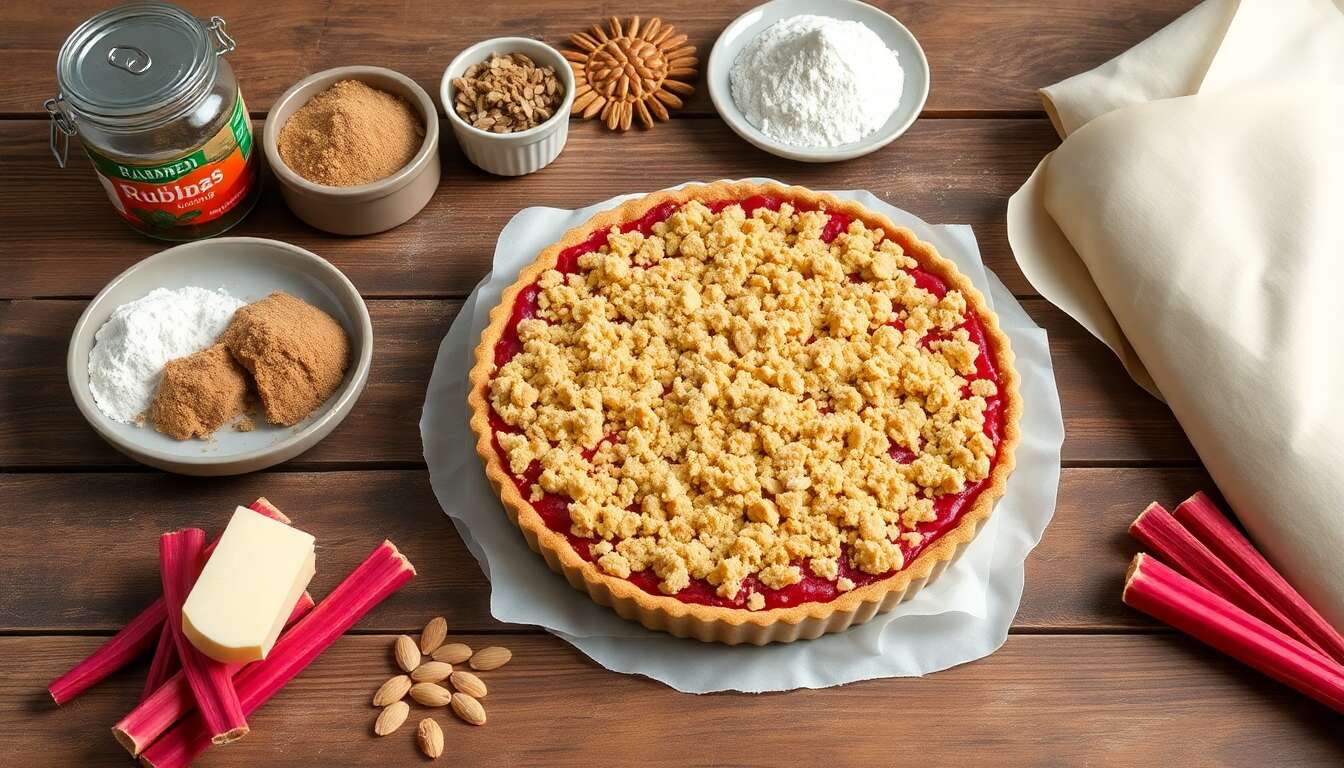 Tarte à la rhubarbe façon crumble : recette gourmande