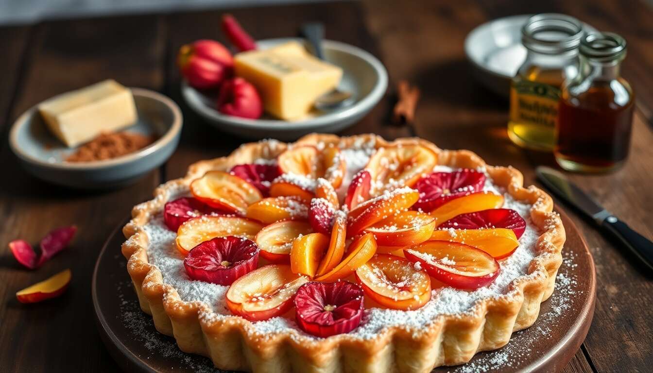 Tarte aux pommes et rhubarbe : recette gourmande