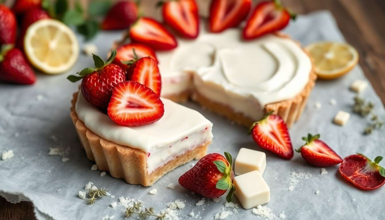 Tarte aux fraises : recette IG bas avec ganache montée à la verveine-citron