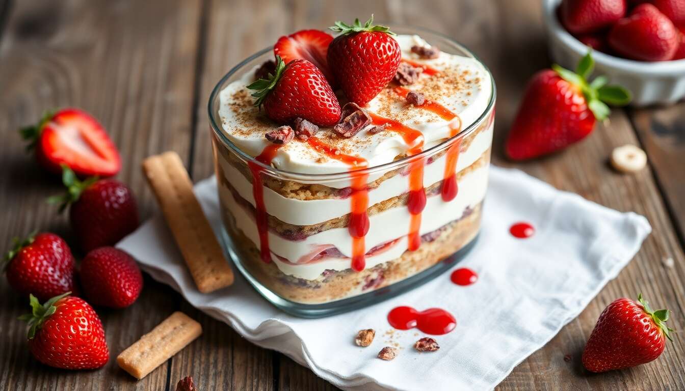 Tiramisu léger à la fraise sans œufs par Carinne Teyssandier