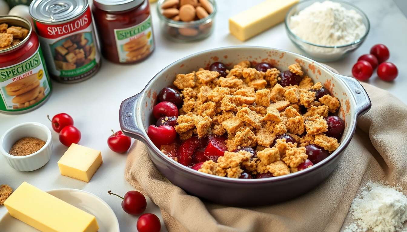 Crumble rhubarbe, cerise et spéculoos maison : recette savoureuse