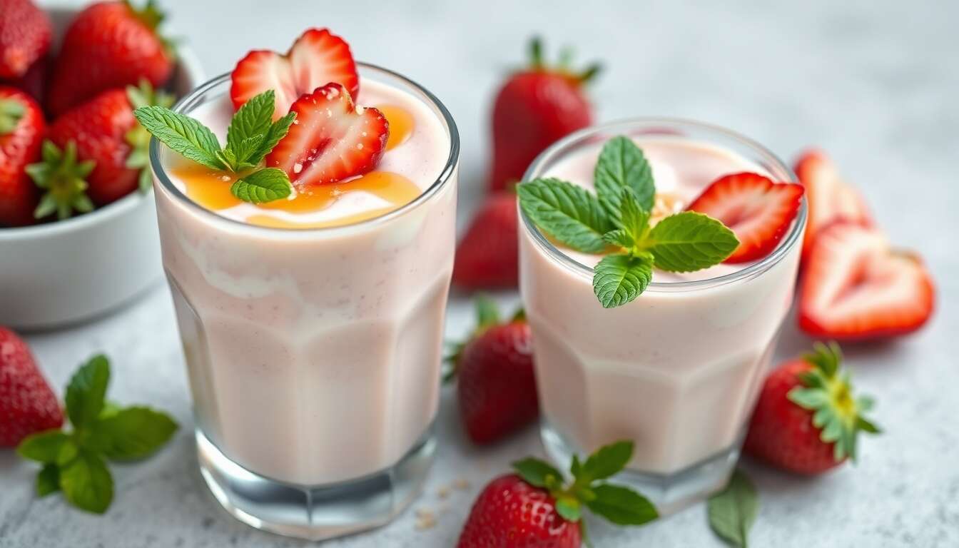 Smoothie fraises, fromage blanc et menthe : recette rafraîchissante