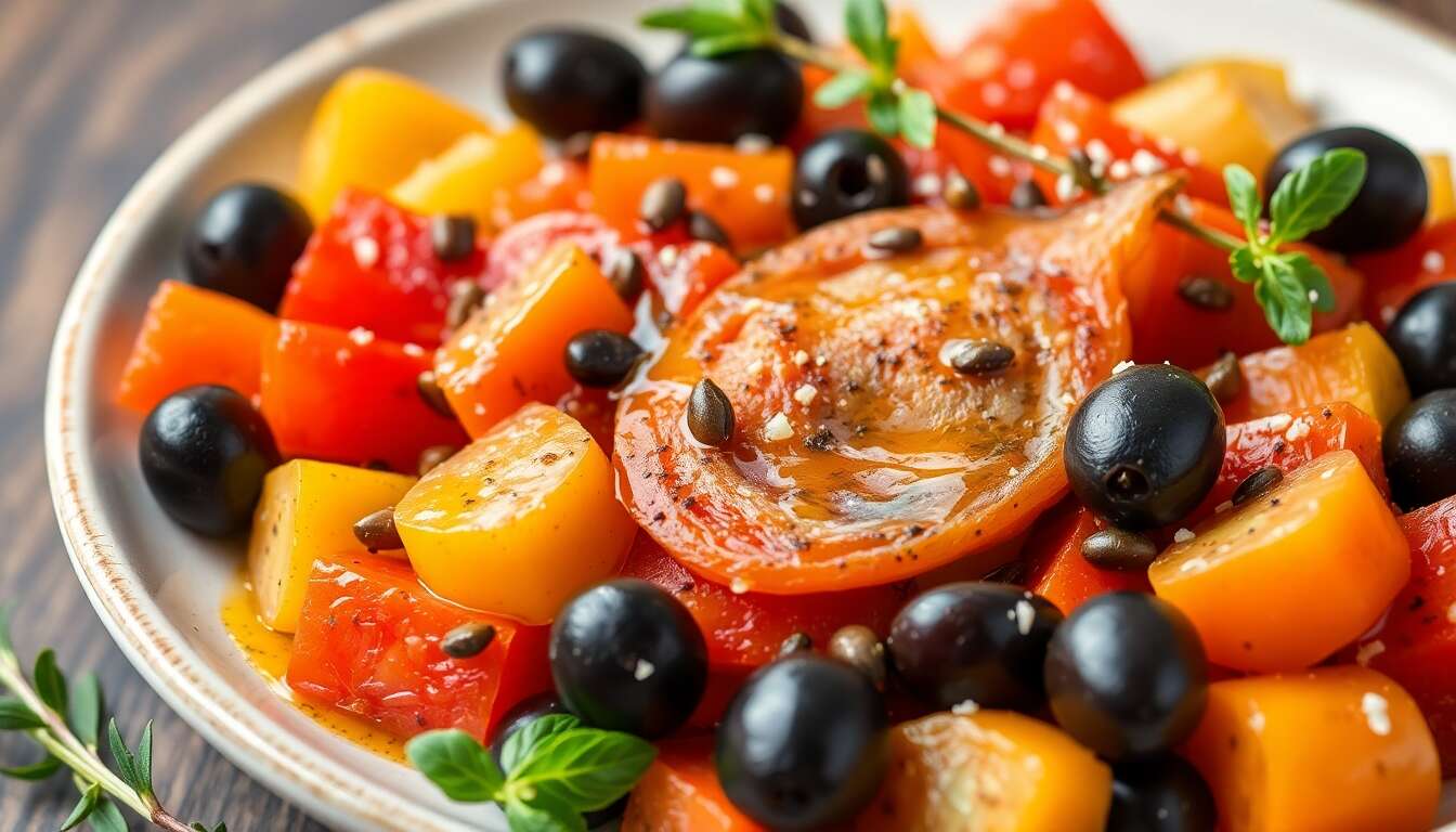 Salade de ratatouille froide à l'huile d'olive : recette fraîche et savoureuse