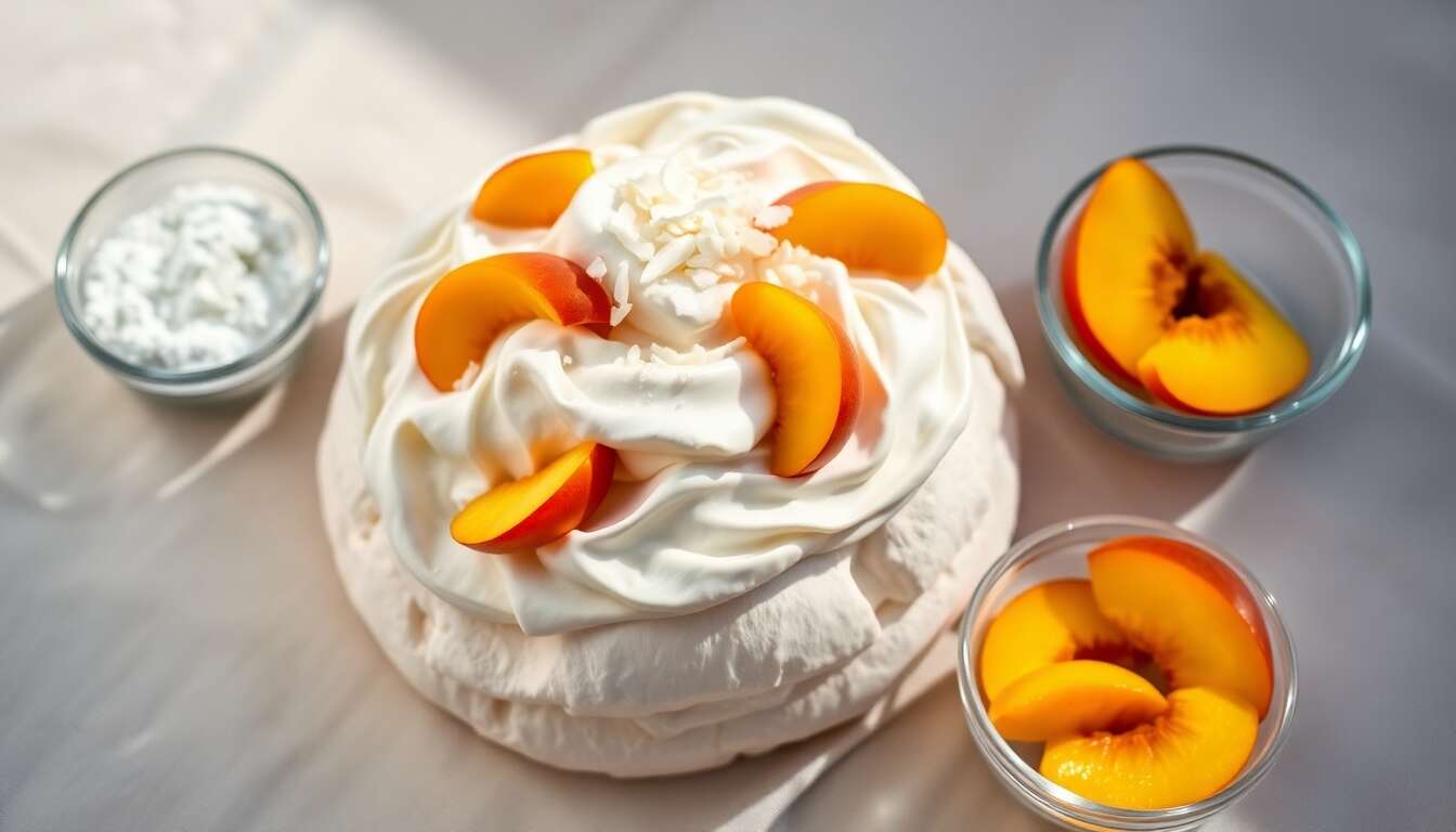 Pavlova Coco Pêche : recette Gourmande et Estivale