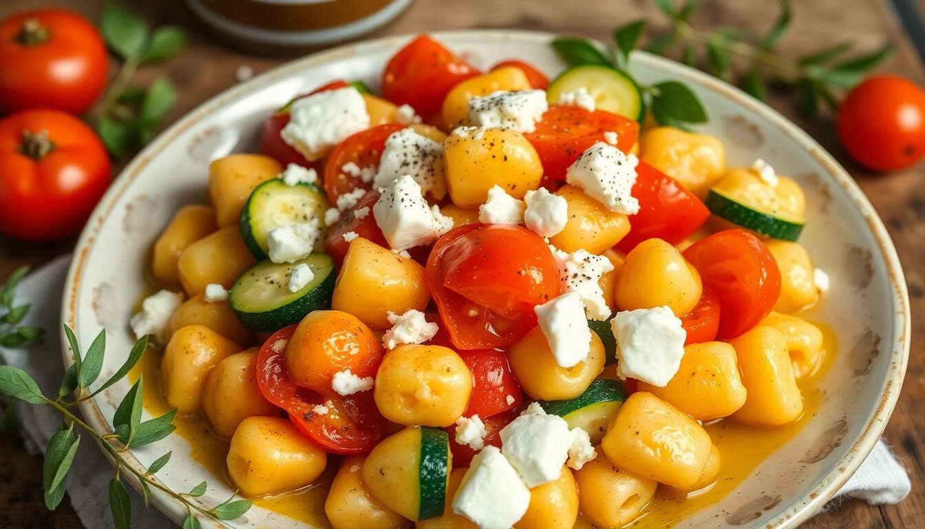 Gnocchis tomate-courgette : sauce à la feta maison