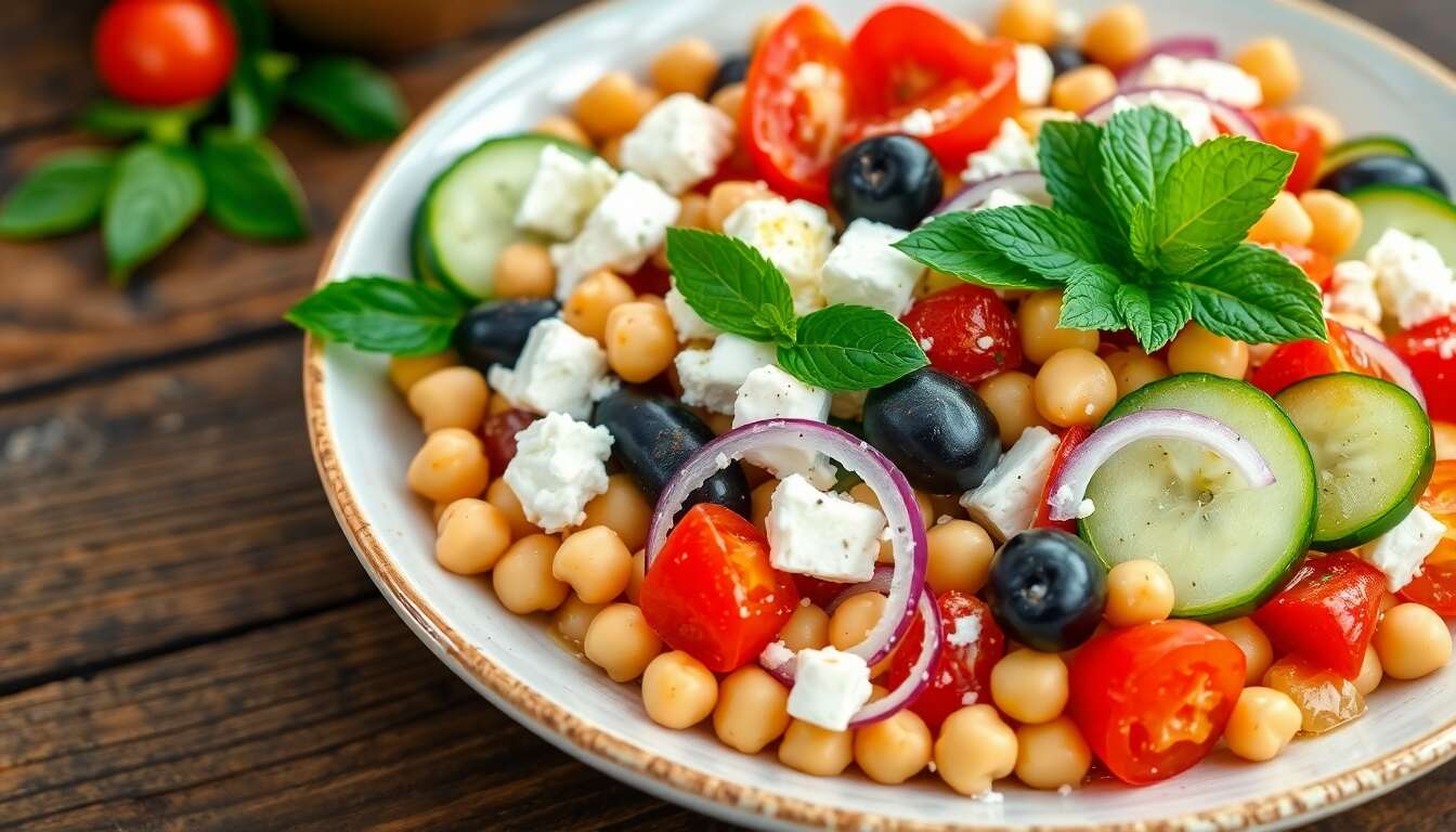 Salade de pois chiches, feta et concombre : une recette fraîche et savoureuse