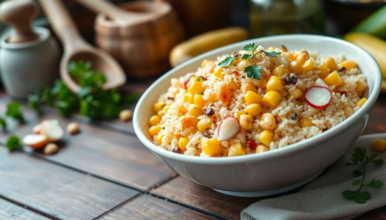 Salade de riz aux légumes croquants : recette fraîche et facile