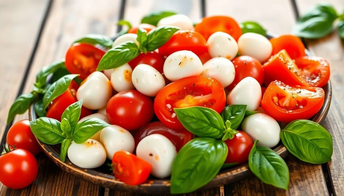 Salade d'été : tomates, mozzarella et basilic frais