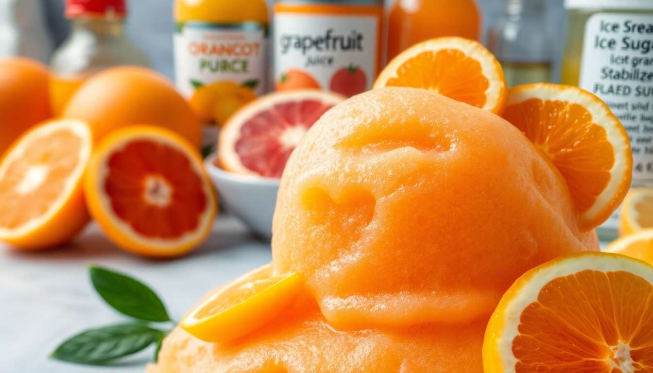 Sorbet aux fruits : orange, abricot, pamplemousse et citron