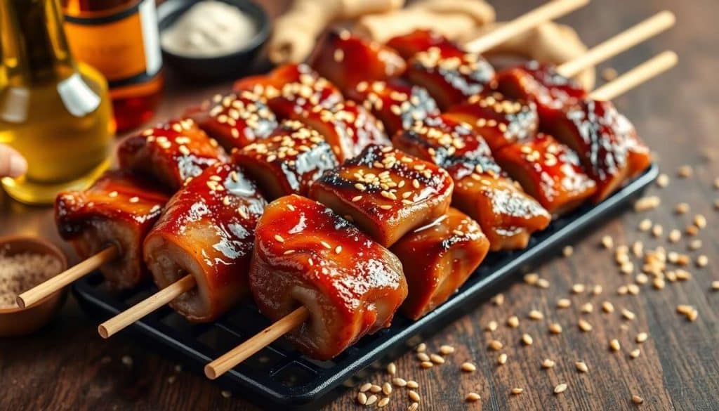 Brochettes de canard au sésame sur le barbecue : recette savoureuse