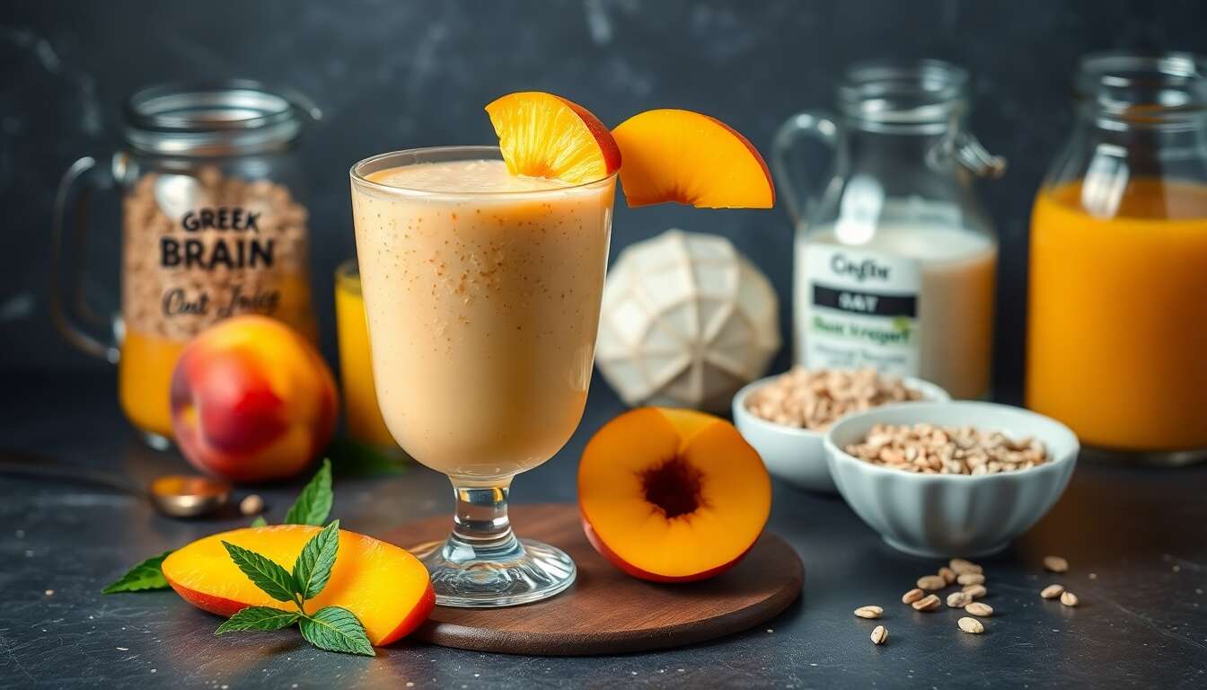 Recette de smoothie pêches, orange, mangue et son d'avoine