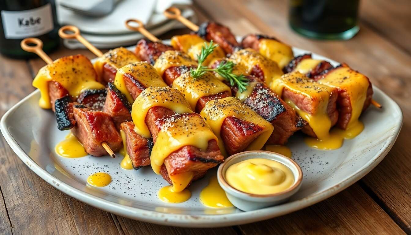 Brochettes de bœuf au fromage façon Cyril Lignac
