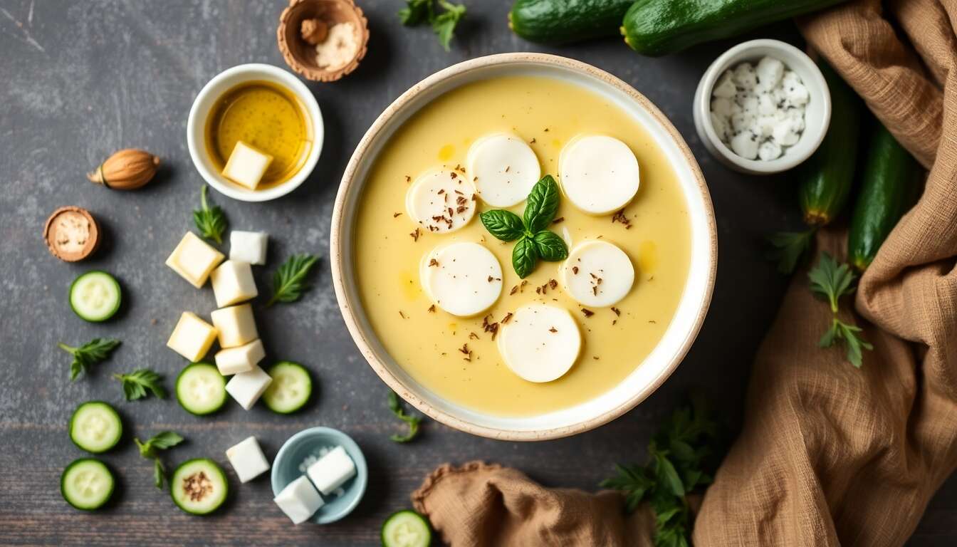 Velouté de courgette, mozzarella et basilic : recette savoureuse