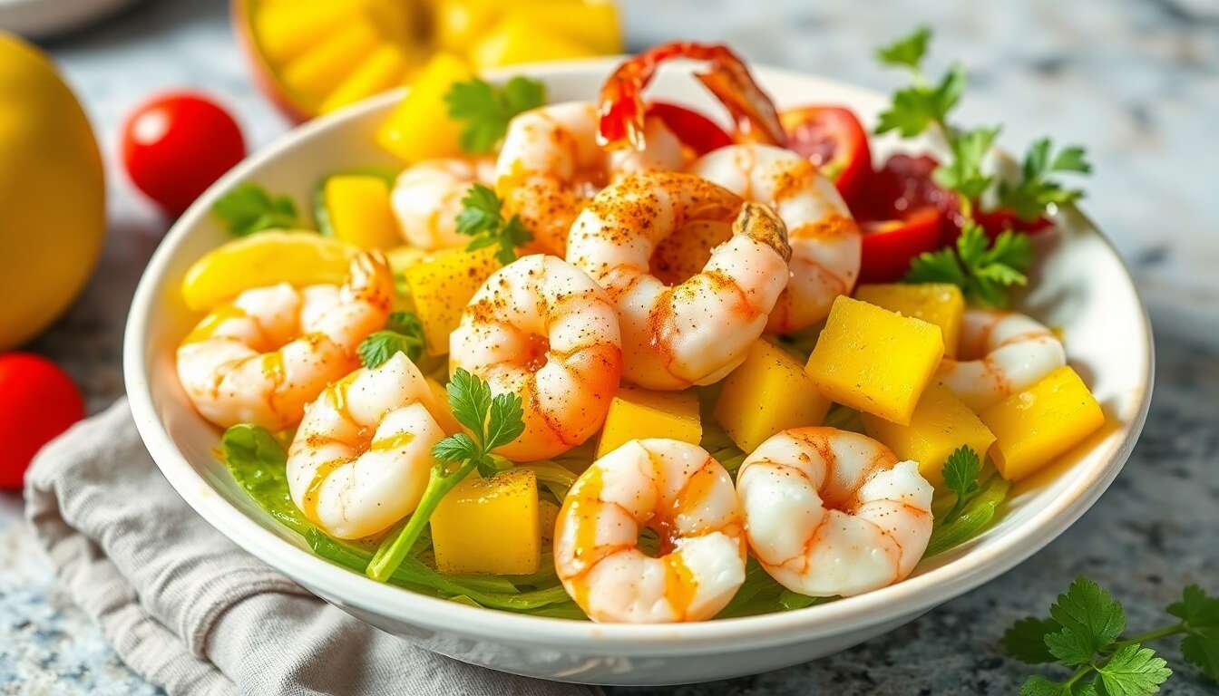 Salade d'été : crevettes et mangue savoureuses
