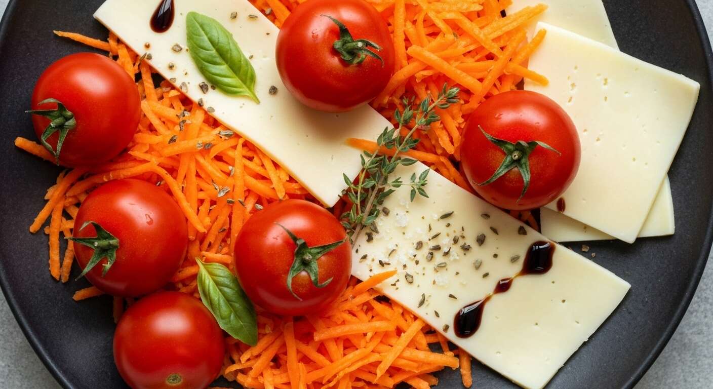 Salade fraîcheur : tomates, carottes et fromage allégé