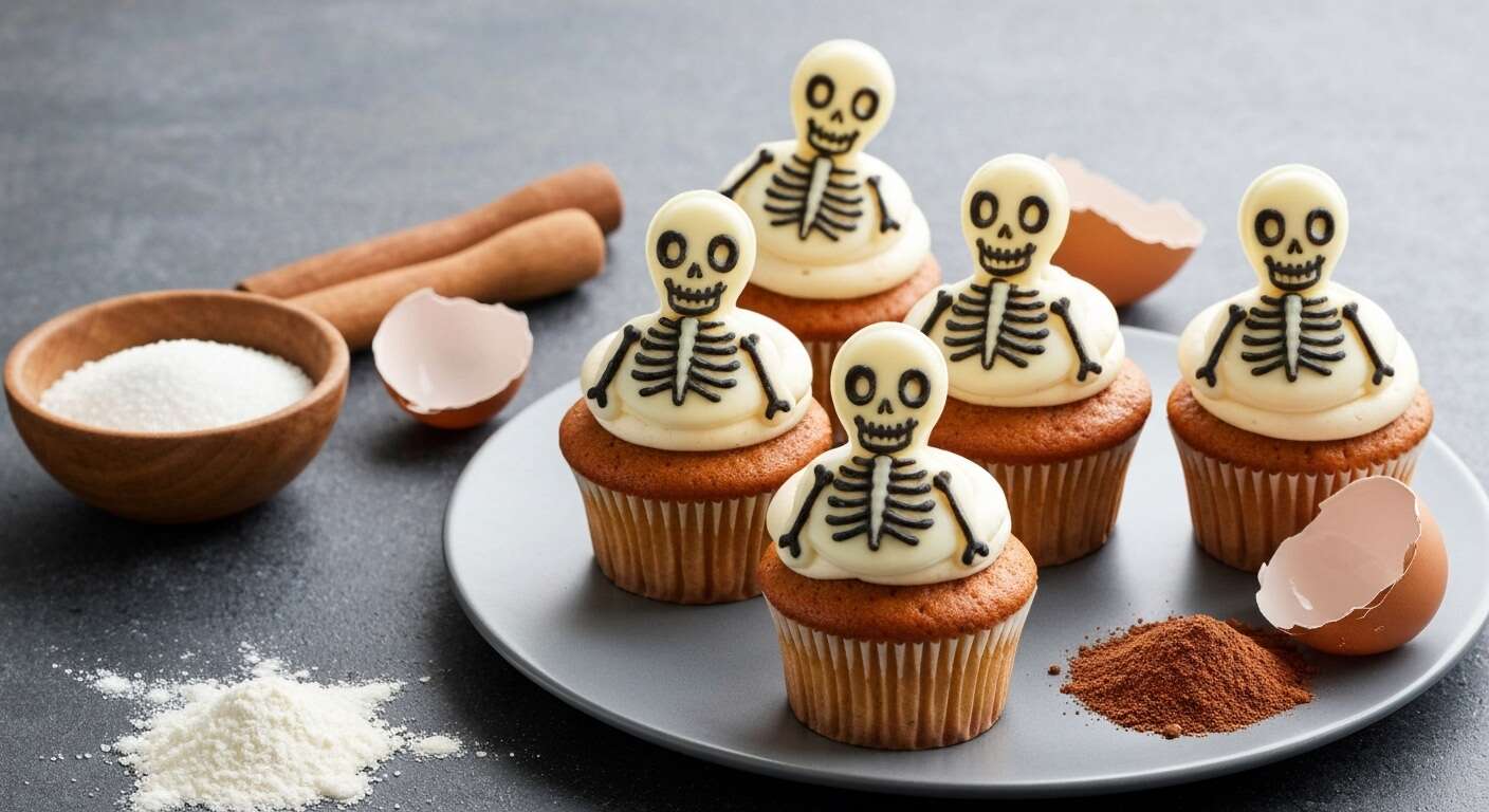 Cupcakes squelette au chocolat blanc : recette Halloween facile