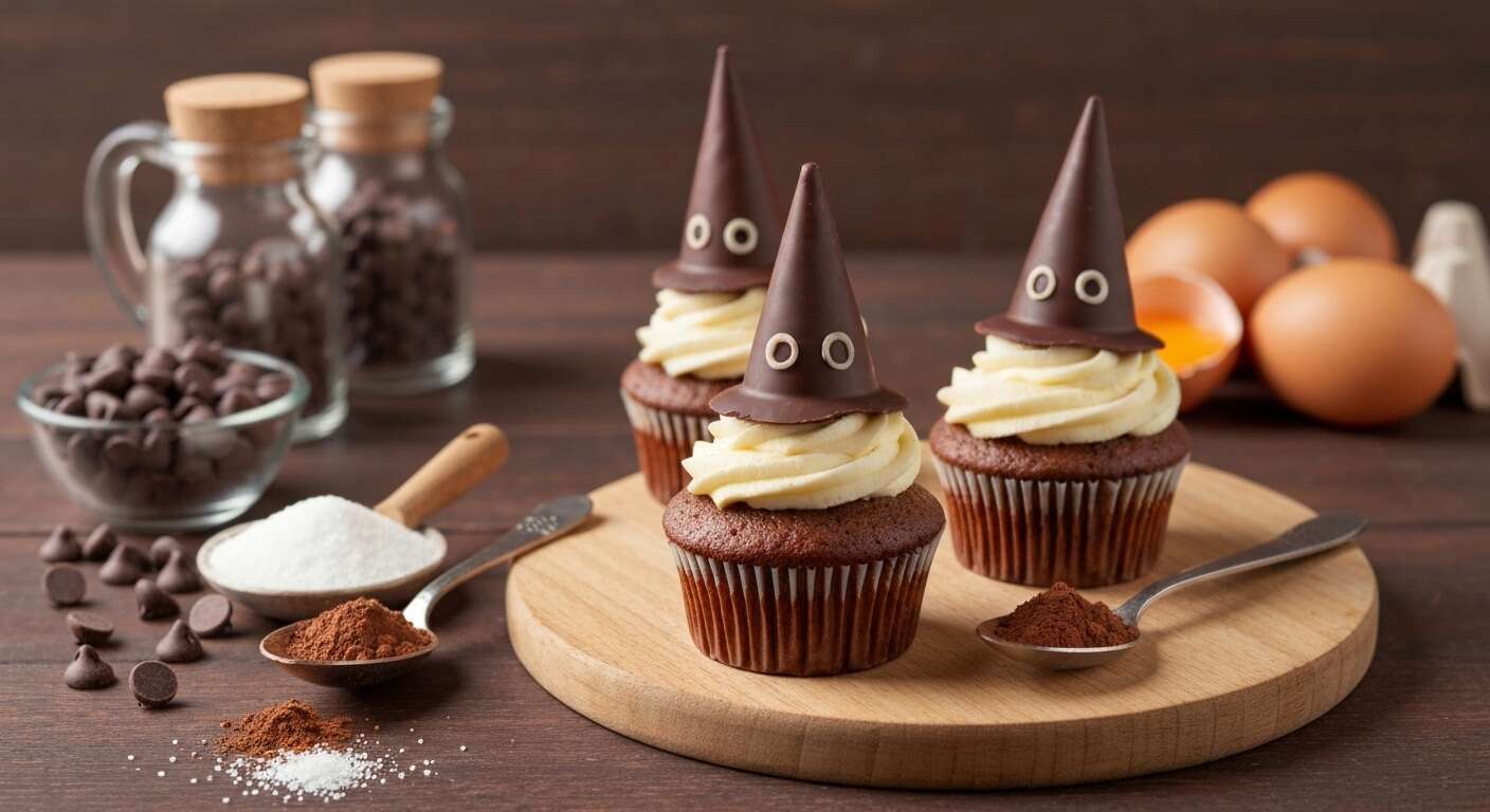 Cupcakes sorcière : recette gourmande avec chapeaux en chocolat