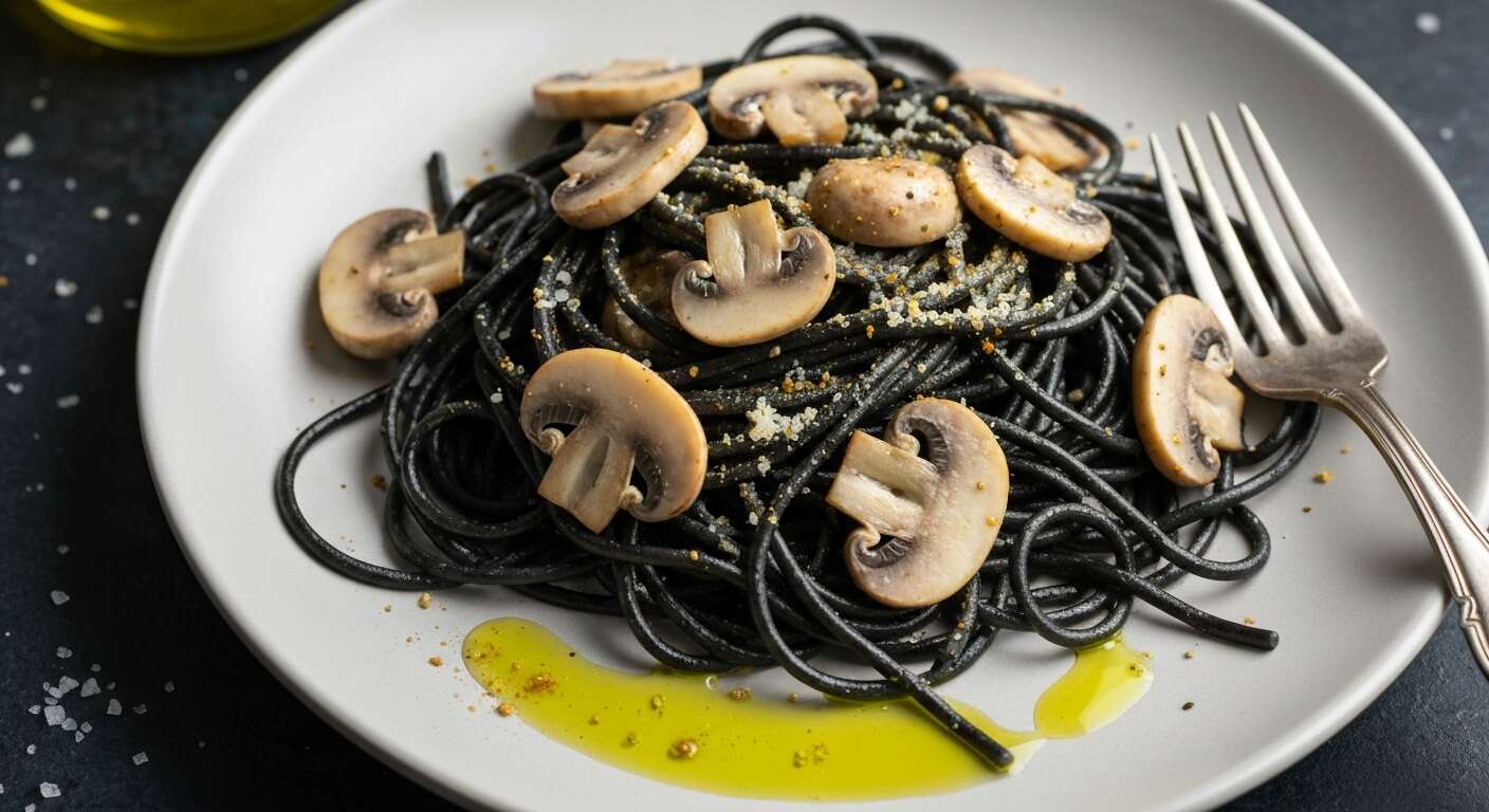 Spaghettis noirs aux champignons pour Halloween : une recette terrifiante