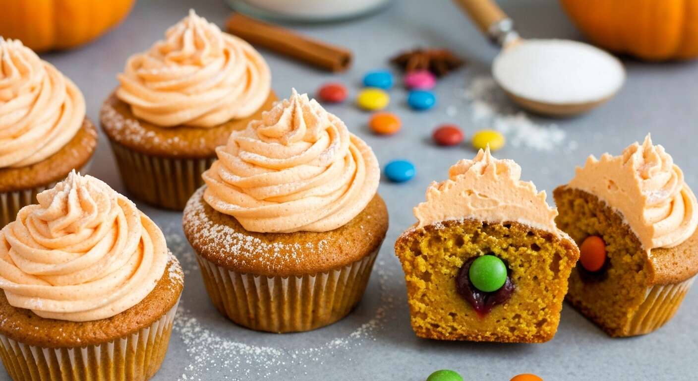 Recette de cupcakes citrouille surprise au cœur de bonbons