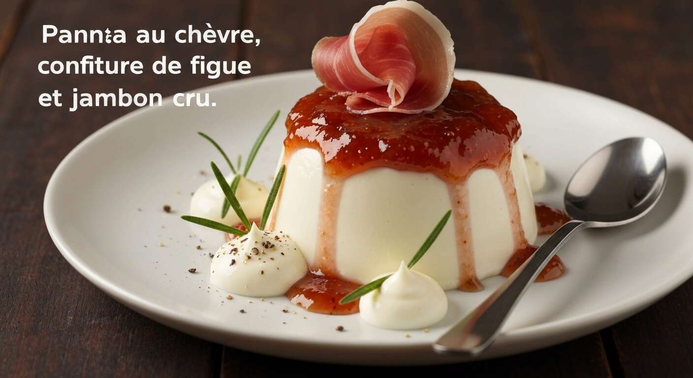 Panna cotta au chèvre, confiture de figue Bonne Maman et jambon cru
