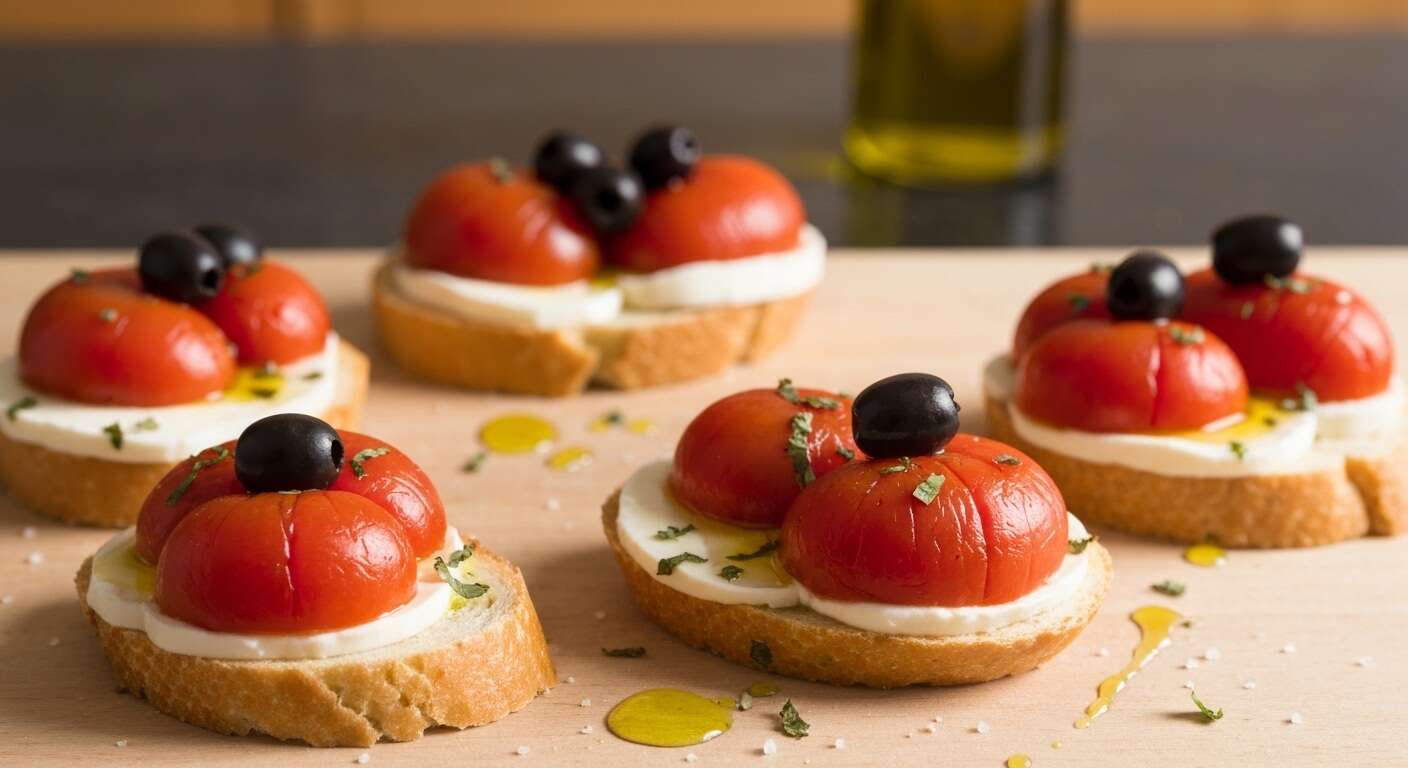 Recette Halloween : bruschettas Fantômes Tomate-Mozzarella