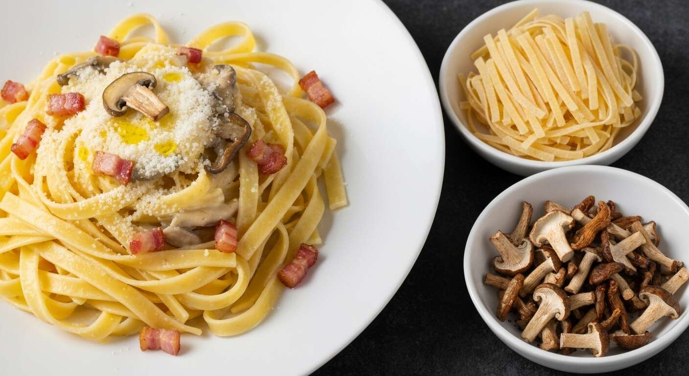 Pâtes aux cèpes, pancetta et crème de parmesan : recette gourmande
