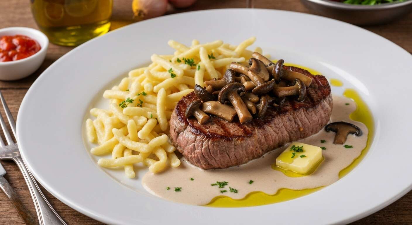 Filet de boeuf aux cèpes : recette savoureuse avec spätzle