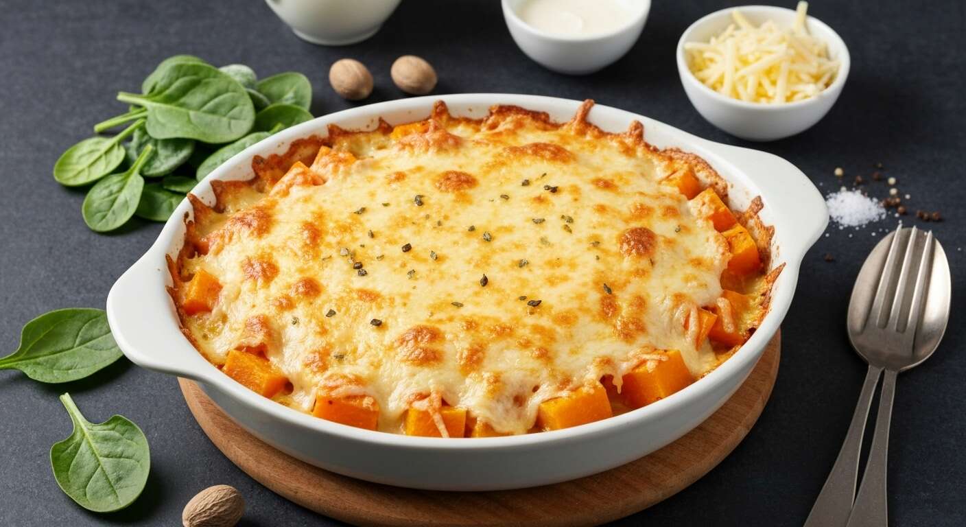 Gratin de butternut aux épinards : recette savoureuse et facile