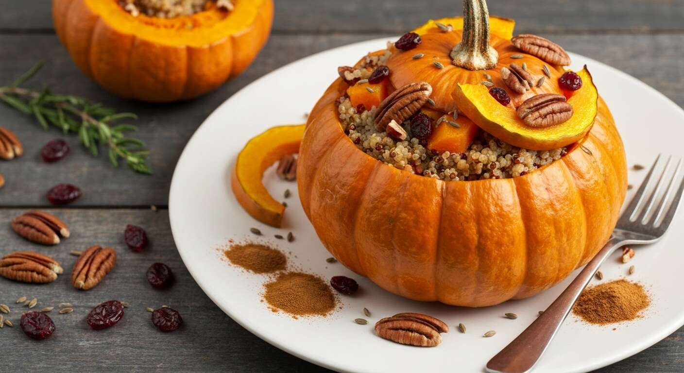 Citrouille farcie au quinoa et légumes rôtis : recette gourmande