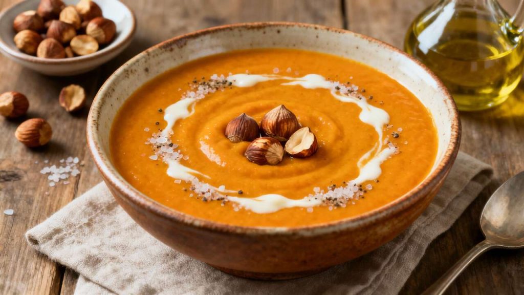 Soupe de potiron aux noisettes grillées : recette gourmande