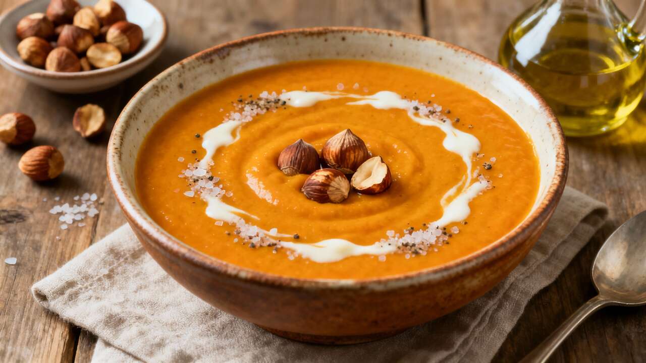 Soupe de potiron aux noisettes grillées : recette gourmande