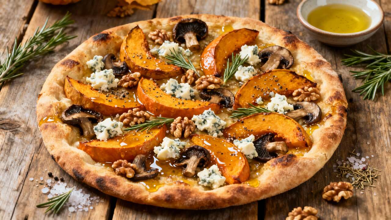 Pizza aux légumes d'automne et fromage bleu : recette gourmande