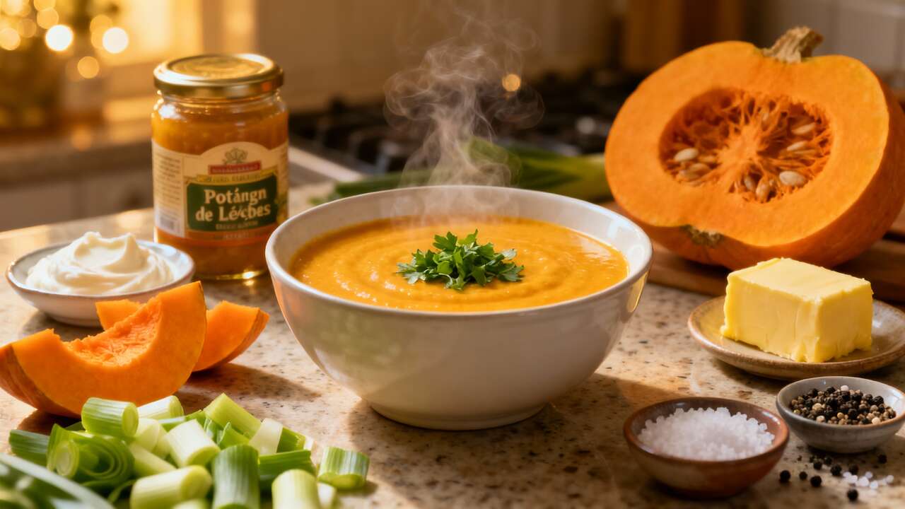 Recette de potage potiron et poireaux à la crème