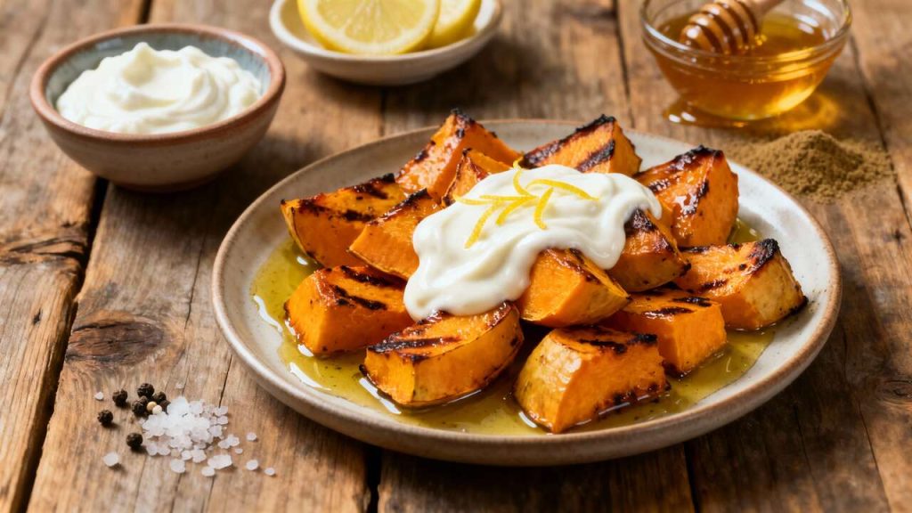 Butternut grillée : recette avec sauce yaourt citron