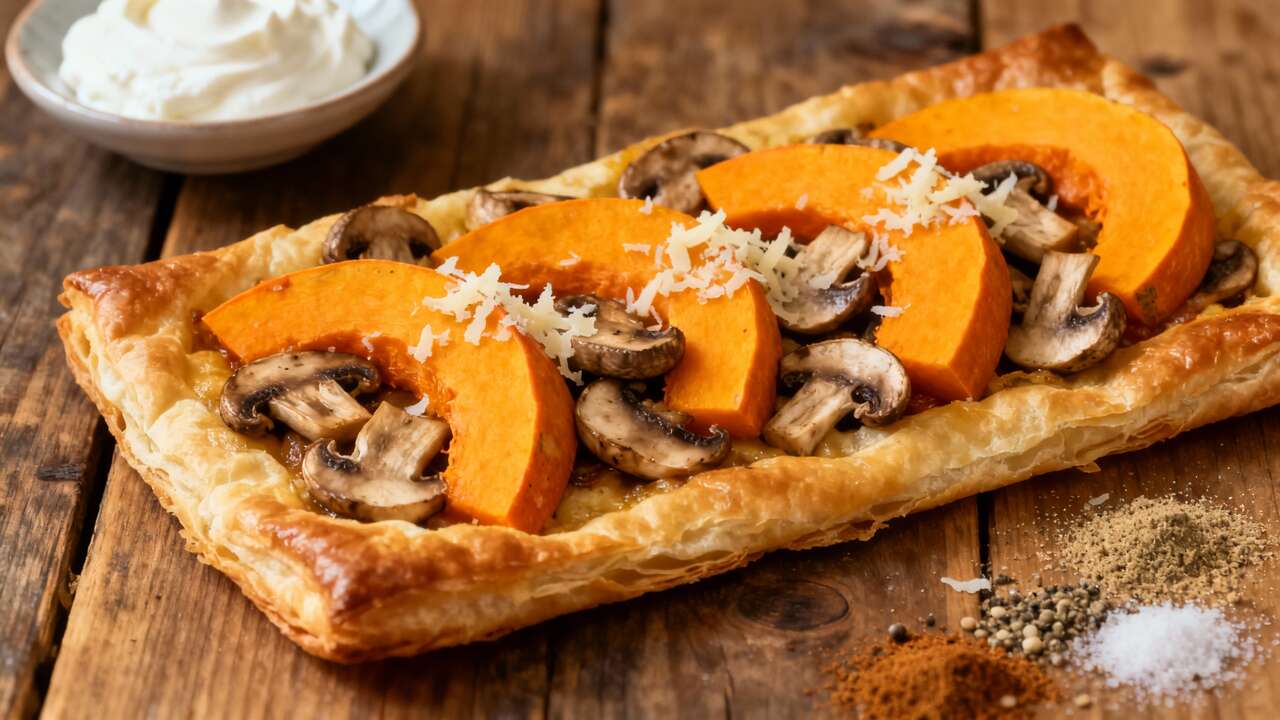 Tarte automnale au butternut et champignons