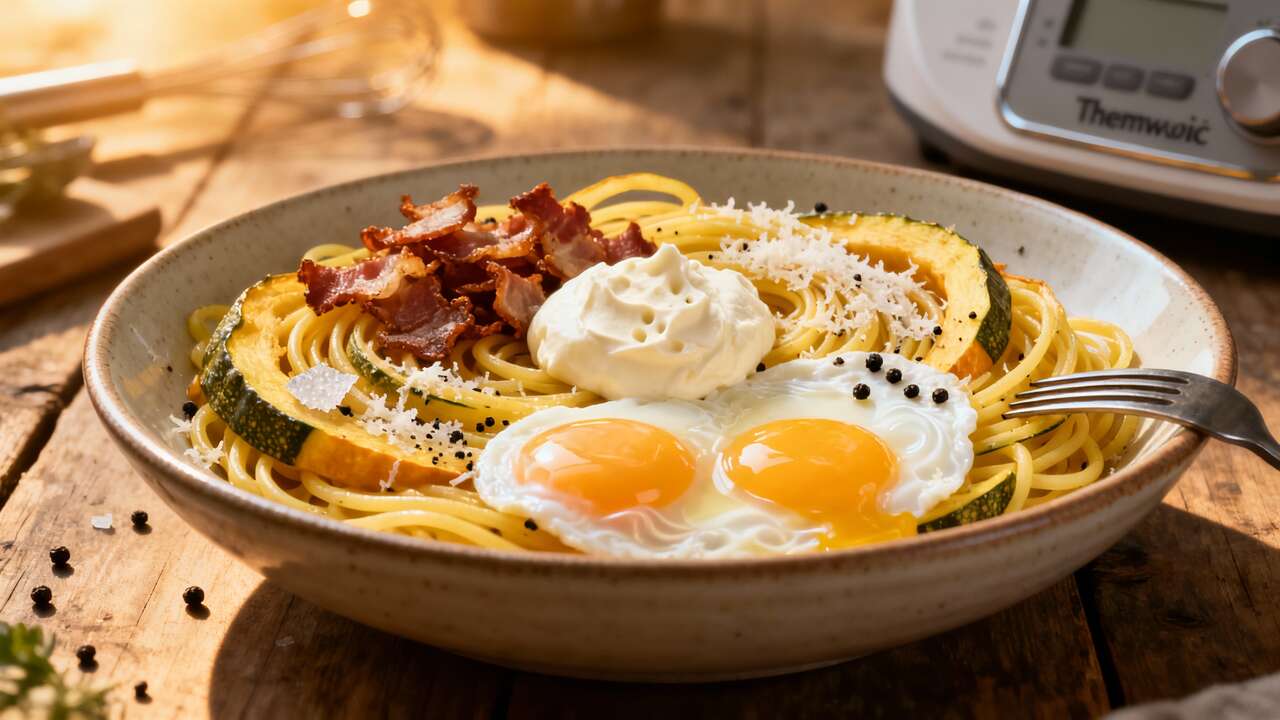 Courge spaghetti à la carbonara au Thermomix