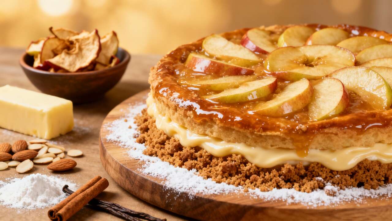 Tarte aux pommes à la crème vanille et crumble à la cannelle