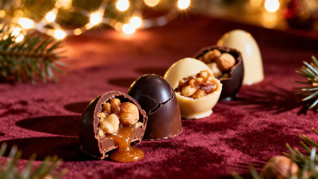 Chocolats de Noël fourrés : praliné et noisette caramélisée