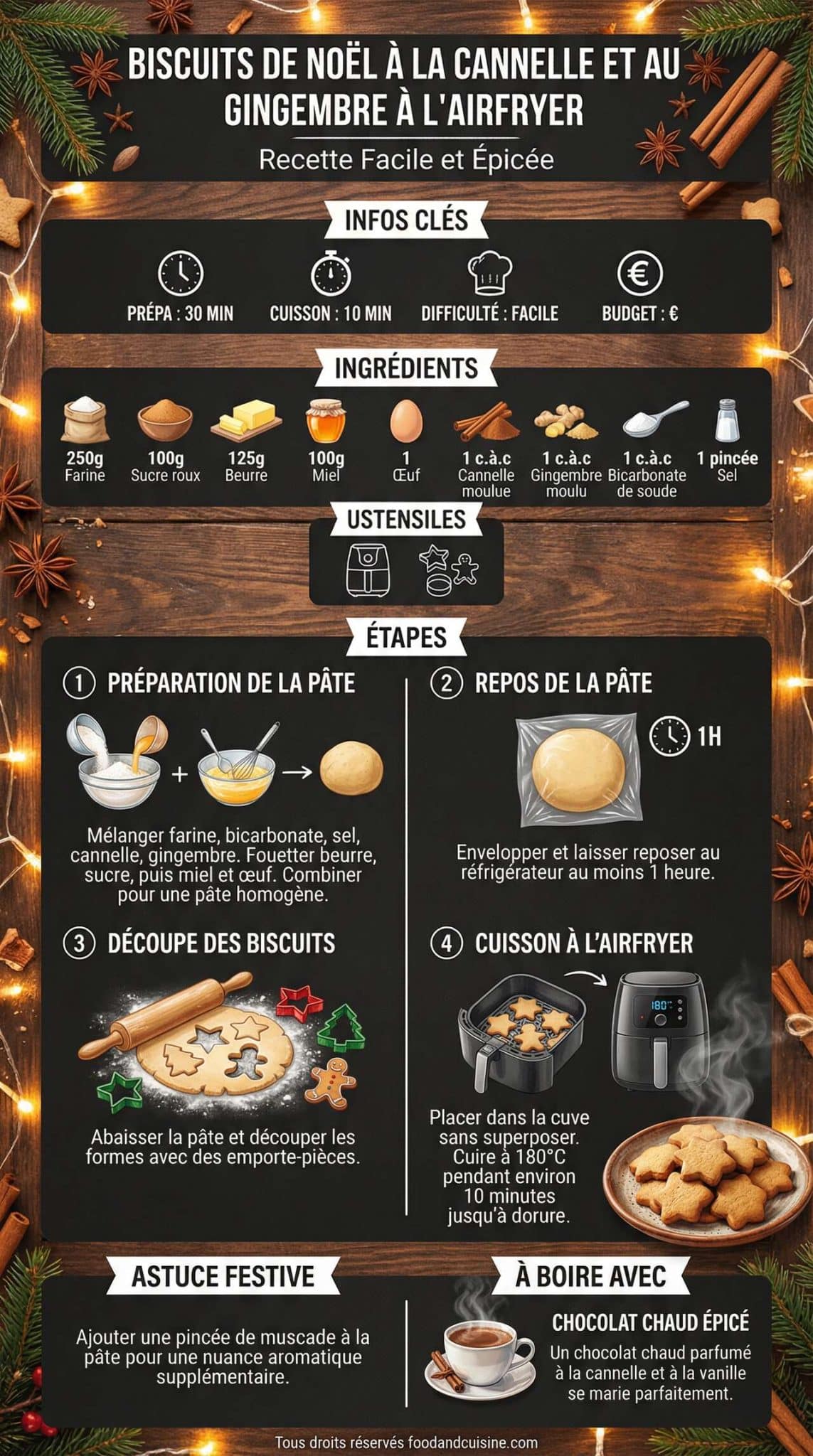 Fiche recette Biscuits de No&euml;l &agrave; la cannelle et au gingembre : recette facile &agrave; l'airfryer