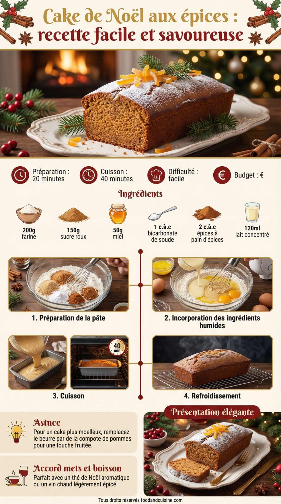 Fiche recette Cake de No&euml;l aux &eacute;pices : recette facile et savoureuse