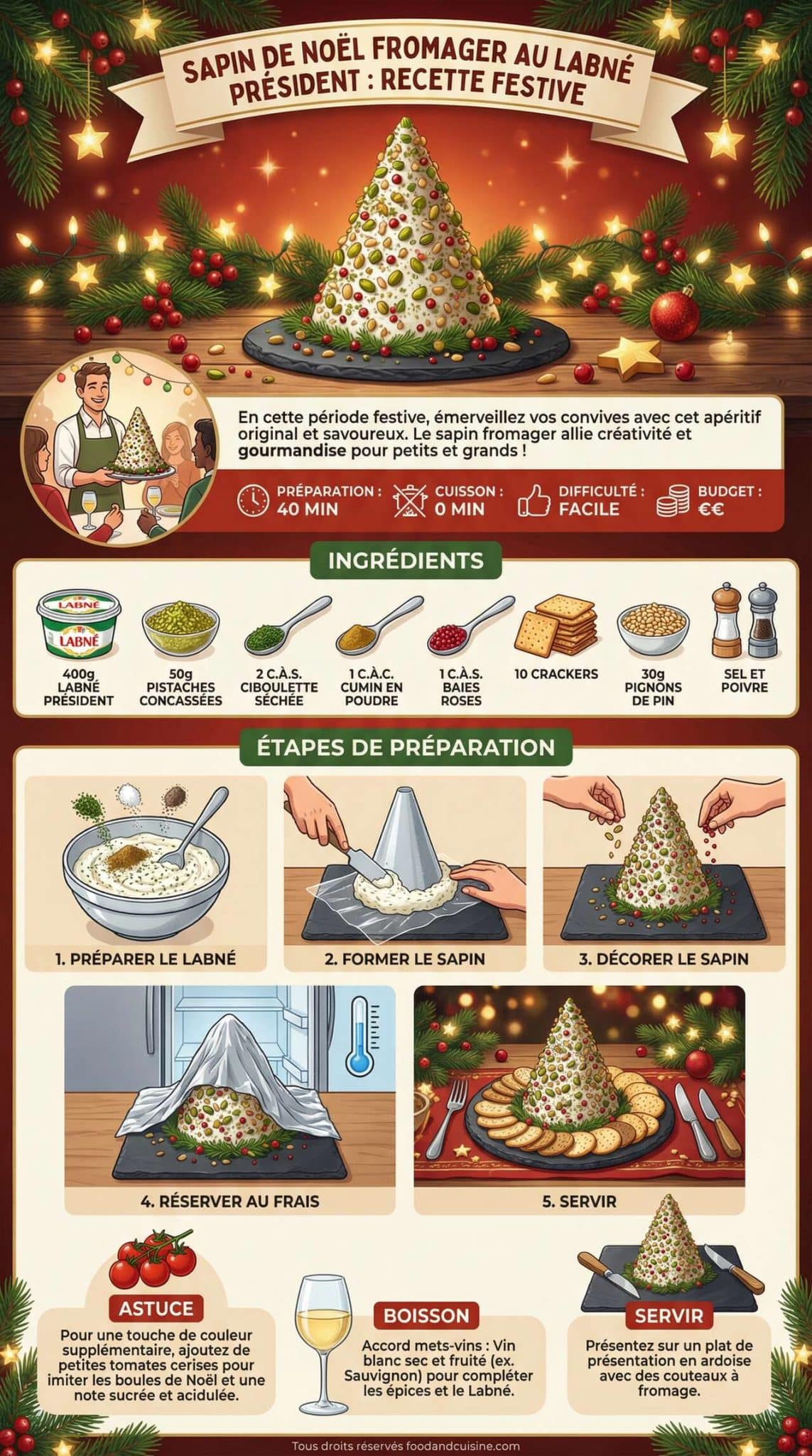 Fiche recette Sapin de No&euml;l fromager au Labn&eacute; Pr&eacute;sident : recette festive