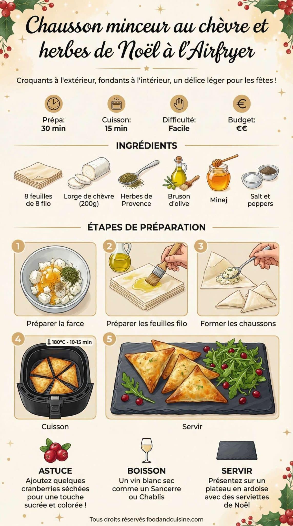 Fiche recette Chausson minceur au ch&egrave;vre et herbes de No&euml;l &agrave; l'Airfryer
